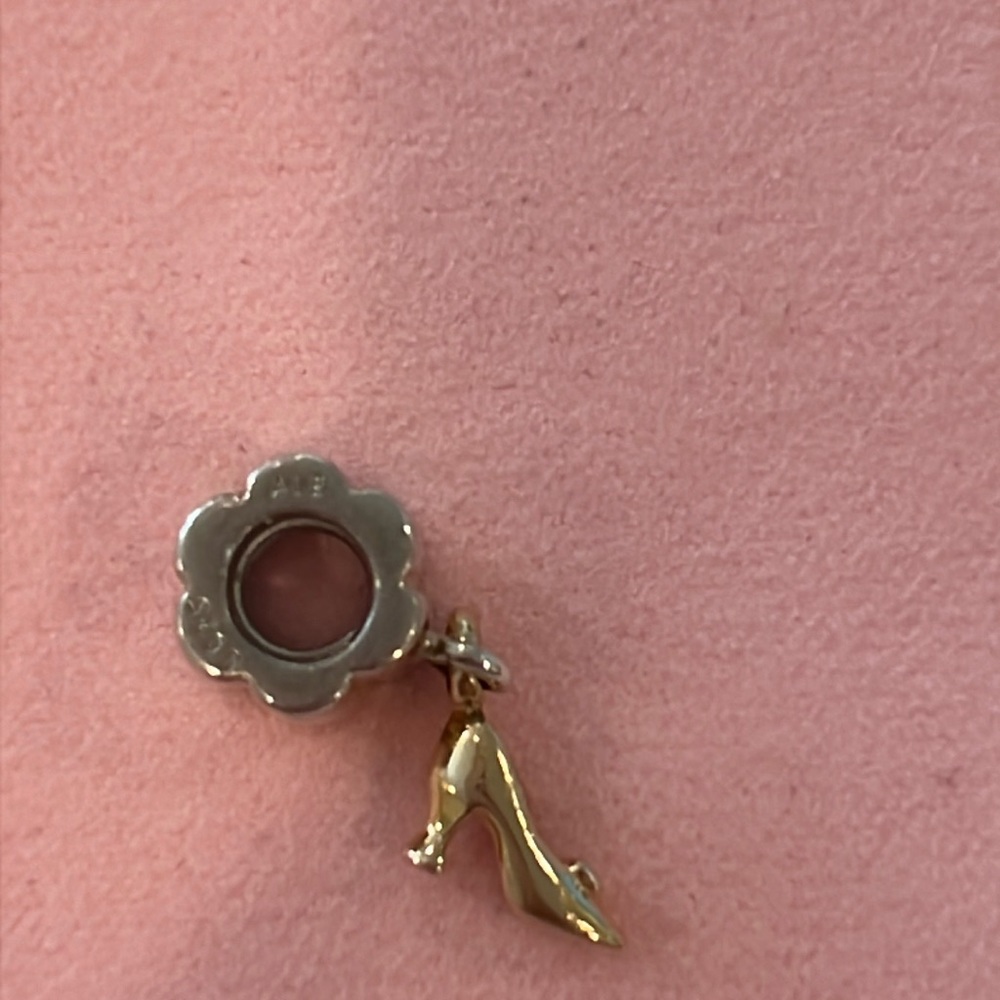 Pandora Retired Stiletto Shoe Charm in 14kt Gold with Sterling Bead